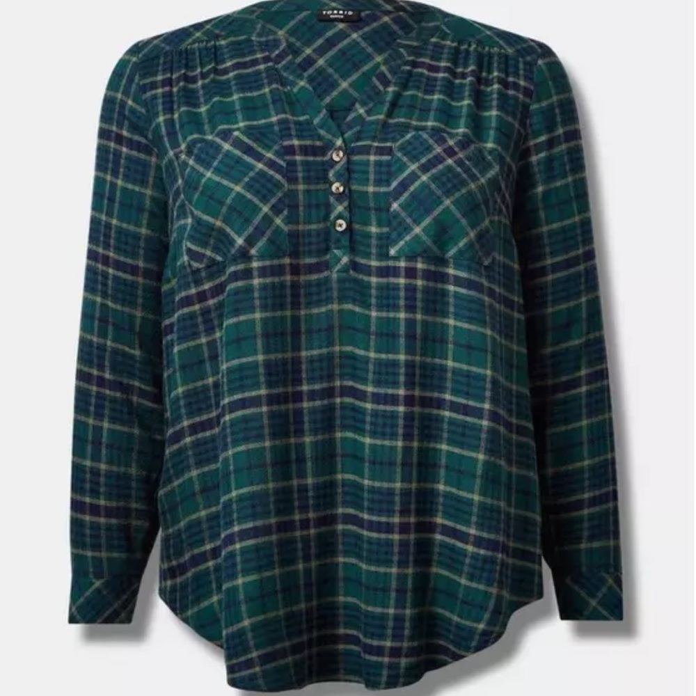 TORRID SIZE 00 10 NWT HARPER SOFTEST FLANNEL TUNIC PULLOVER GREEN